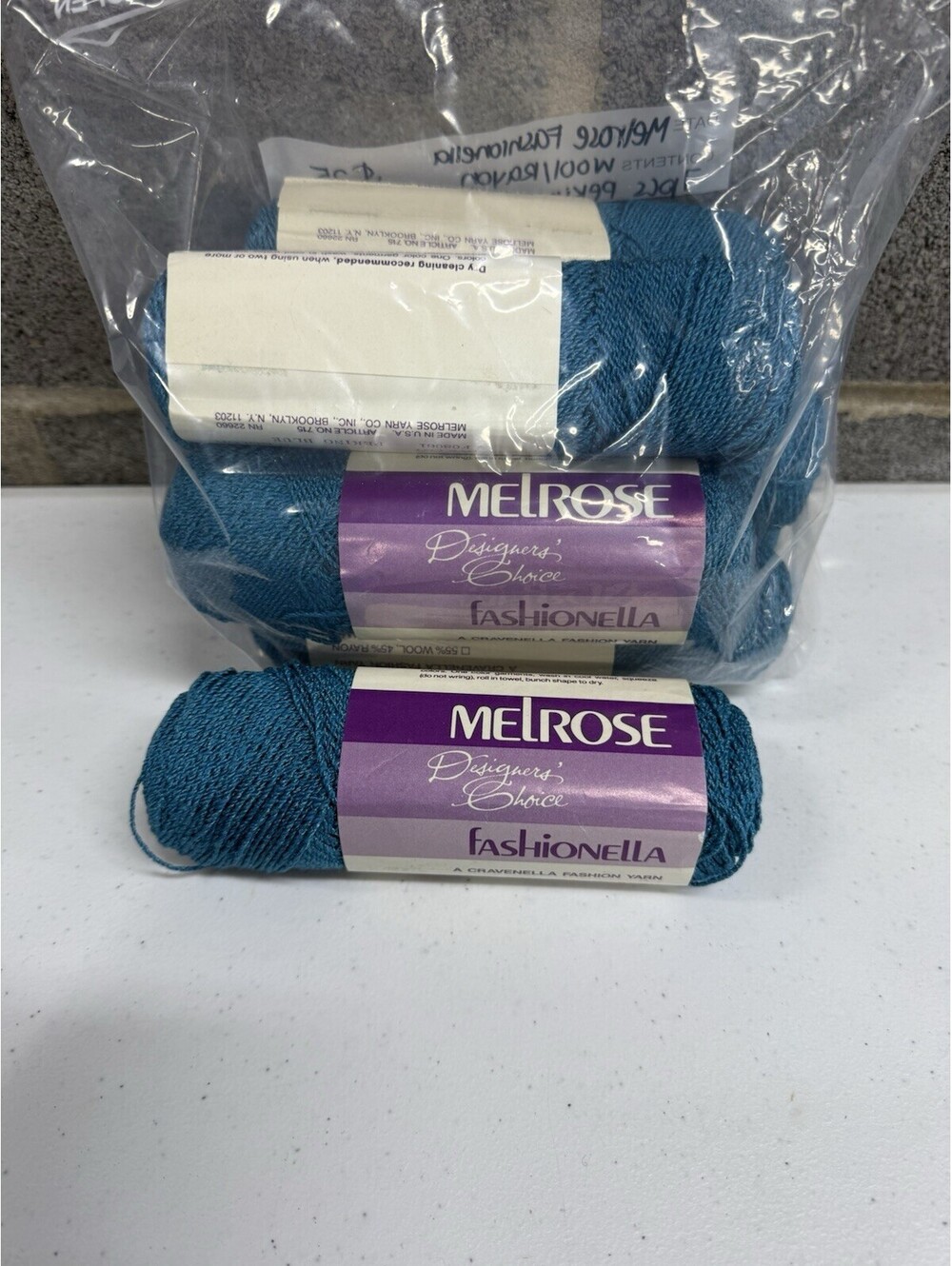 Melrose Designer’s Choice ‘Fashionella’ Rayon/Wool Yarn Peking Blue 7 Skeins